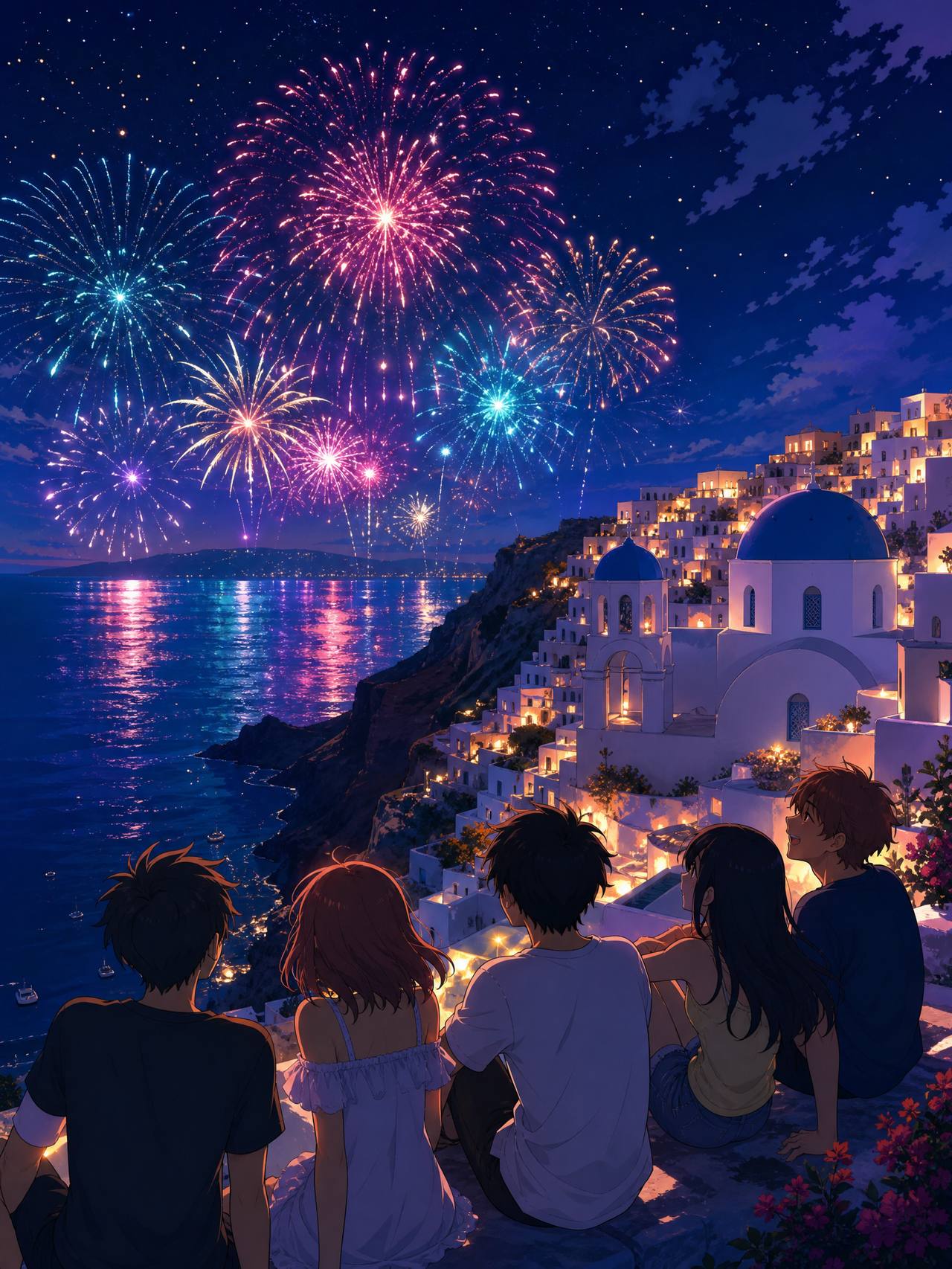 抖荫短视频教程动漫-烟花之夜AI场景动漫演示